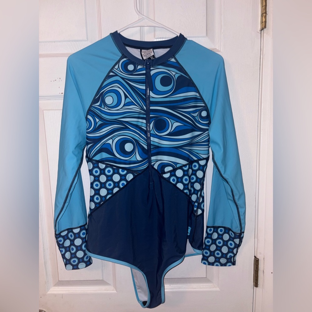 Blue Patterned Women's One Piece Swimsuit